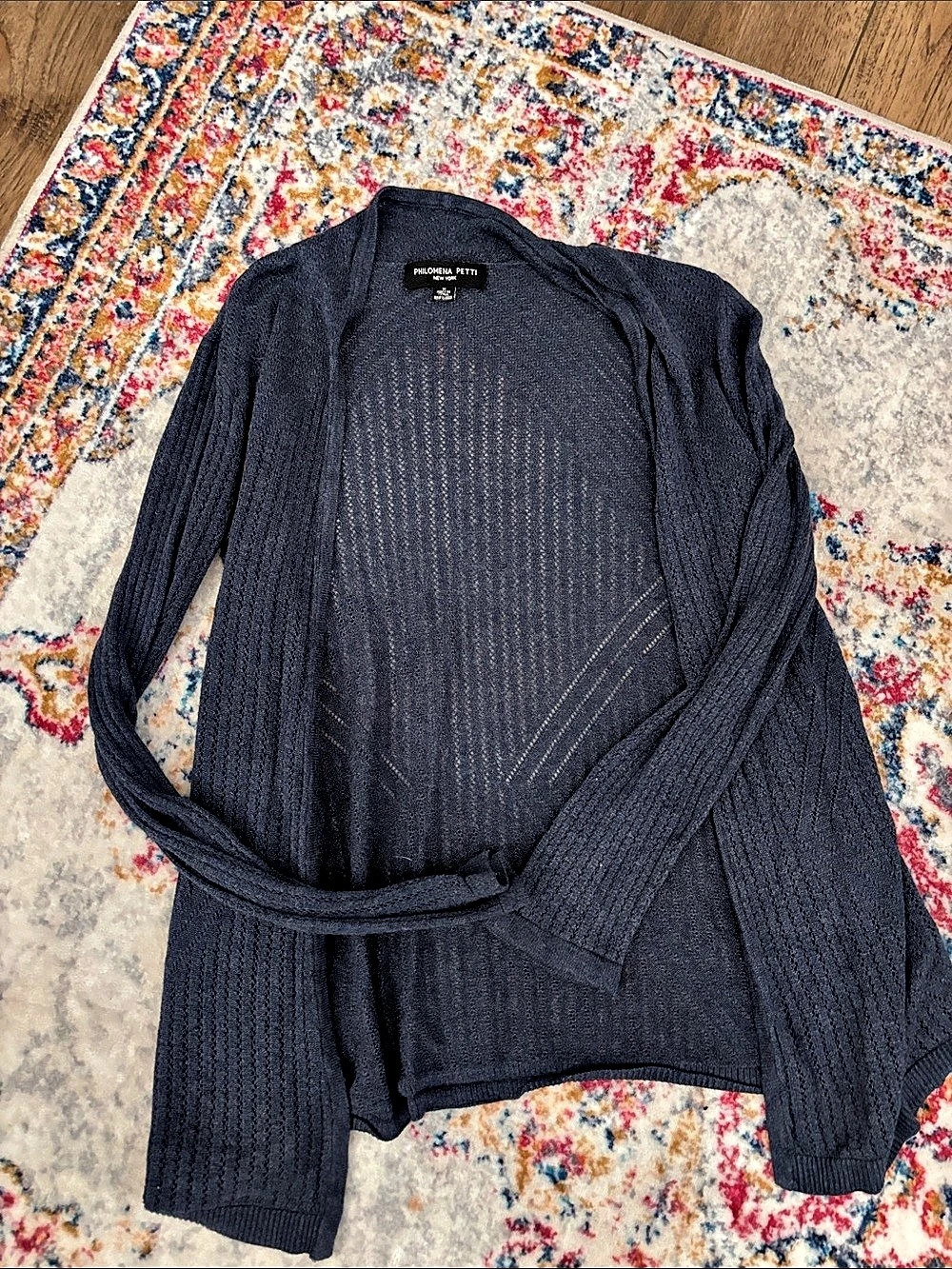 Philomena Petti Open Front Knit Cardigan in Navy Size Medium